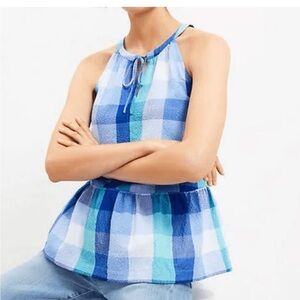 LOFT Blue Green Tie Front Peplum Tank Top